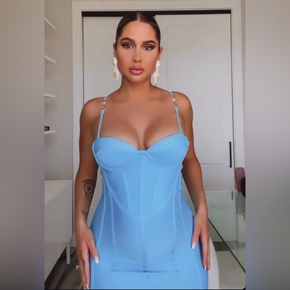 Fashion Nova Aqua Corset Bandage Dress